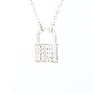 925 Sterling Silver Rhodium Plated Lock Pendant <b>Necklace</b> with Brilliant Cut 5A Zircon Pave Setting Chain Romantic Style Women's - Product Image 1