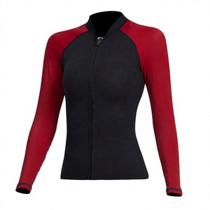 Top de Neopreno Unisex de Manga Corta con Cuello Redondo y Cremallera en el Pecho, Diseño Color Block Negro y Rojo, Impermeable, con Logo Frontal, para Verano - Product Image 3
