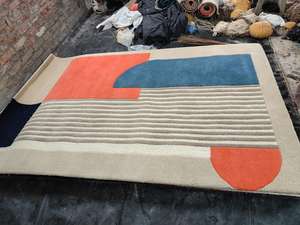 Tapis tissé moderne en laine lavable à blocs de couleur géométriques, moquette douce pour salon, chambre à coucher, décoration intérieure - Product Image 2