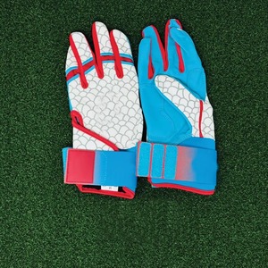 <b>Blue</b> Full Finger Baseball Gloves With Red Accents Synthetic <b>Material</b> Hook And Loop Closure For Adults Outfield Use Gloves - Product Image 1