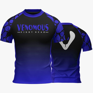 Maillot de compression court personnalisé MMA BJJ à dégradé bleu venimeux, sublimé, séchage rapide, écologique, pour l'entraînement sportif - Product Image 1