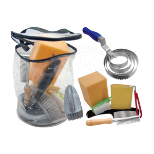 Kit de 8 piezas para el cuidado del caballo con bolsa transparente con cremallera, limpiador de pezuñas, cepillo espiral, peine para crines, cepillo corporal y juego de limpieza con esponja - Product Image 3