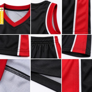 SAMAVIA Ensemble de maillots de sport de basket-ball pour hommes, noir et rouge, col en V, sans manches, uniforme athlétique anti-humidité - Product Image 4