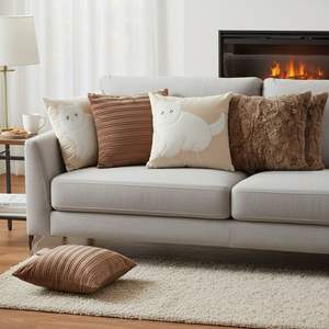 Ensemble de 5 housses de coussin décoratives SOGA en fausse fourrure marron, aspect cuir rouille et motifs de chats - Product Image 5