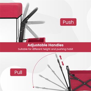 Carrello Pieghevole Rosso con Manico Regolabile, Ruote Antiforatura e Tasche Laterali Rimovibili per Campeggio e Attività all'Aperto - Product Image 5