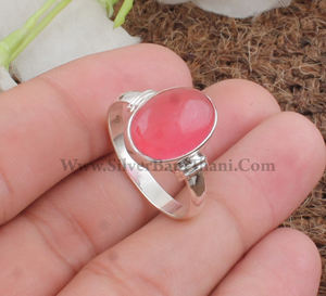 925 Sterling <b>Silver</b> Bezel Setting Pink Jade Handmade Classic <b>Boho</b> Dainty Solitaire Wedding <b>Ring</b> Certified Jaipur Women's - Product Image 4