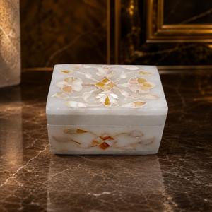 Regalia Pearl Crest Marble Jewelry <b>Box</b> Handcrafted Floral Inlay Rectangle <b>Trinket</b> Storage Wedding Gift at Wholesale Price - Product Image 2