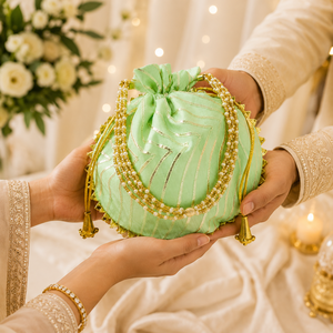 Designer Indian Bridal Potli Bag Handmade Silk Pearl Handle Ethnic Wedding Return Gift Fancy Potli <b>Purse</b> for Women Party Wear - Product Image 3