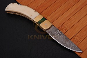 Custom Handmade Damascus Steel Folding <b>Knife</b> <b>Bone</b> <b>Handle</b> Pocket <b>Knife</b> with Leather Sheath Hunting Camping EDC <b>Knife</b> OEM - Product Image 2