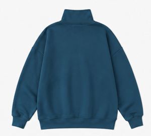 Sweat-shirt oversize pour femme à col montant et fermeture éclair quart, couleur unie, épaules tombantes, en polaire respirante à manches longues pour l'automne - Product Image 5