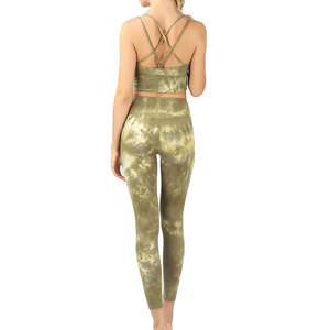 <b>Tie</b> <b>Dye</b> Yoga <b>Set</b> Racerback Crop Top High Waist Full Length Leggings Four-Way Stretch Spandex Polyester 2 Piece <b>Set</b> - Product Image 5