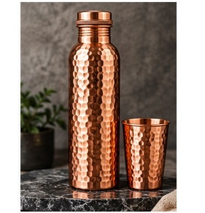 Handcrafted Hammered Copper <b>Water</b> <b>Bottle</b> with Lid and Matching Cup <b>Metal</b> Drinkware Set - Product Image 4