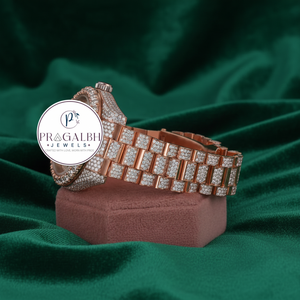 นาฬิกาเพชรหรู Pragalbh Jewels ประดับเพชรเต็มเรือน ไมโครเพฟ โรสโกลด์ ควอตซ์ สำหรับผู้ชายและผู้หญิง - Product Image 2