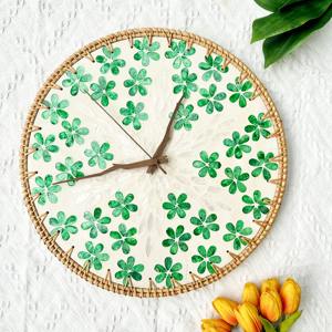 Horloge murale en rotin naturel avec support d'étiquette personnalisée, analogique, prix compétitif - Product Image 2