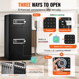 Cassaforte a Doppia Porta da 5,5 Piedi Cubi con Serratura a Chiave e Password, Borsa Ignifuga, Luce LED, 2 Altezze Regolabili, Portachiavi - Categoria Prodotto: Serrature - Product Image 3