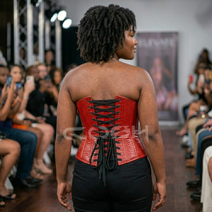 Overbust Steelboned <b>Red</b> Crocodile Leather <b>Corset</b> With Front Busk Closure | Fashion Wear <b>Corset</b> <b>Top</b> - Product Image 3