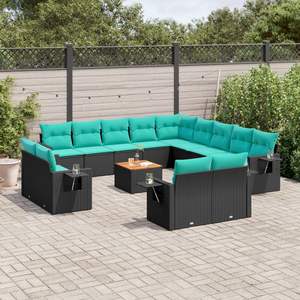 Conjunto de Sofás de Patio de Ratán Sintético Negro con Cojines, 14 Piezas, Muebles de Jardín para Exteriores, Estilo Contemporáneo, Asientos para 10 o Más Personas - Product Image 1