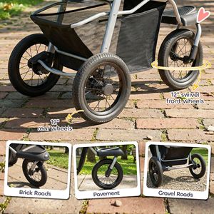 Light Gray Foldable Dog Stroller with 12\" Rubber <b>Wheels</b> Pet Carrier for <b>Small</b> Dogs up to 22 LBS - Product Image 5