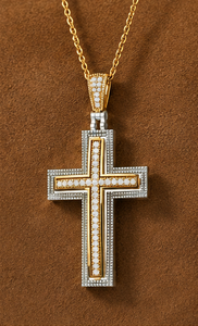 Collar con Colgante de Cruz de Plata de Ley 925 en Dos Tonos, Chapado en Oro y Rodio con Circonita Cúbica, Joyería Religiosa Cristiana - Product Image 5