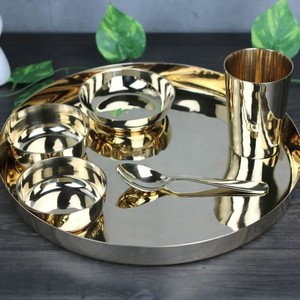 Juego de Cena Thali de Latón Vintage con Vasos, Tazones y Cucharas, Vajilla India de Latón para Regalo de Boda, Servicio de Restaurante, Venta al por Mayor - Product Image 3