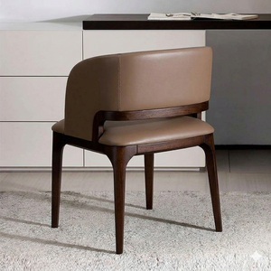 Chaise de salle à manger rembourrée en bois massif, fauteuil en cuir, fabricant et fournisseur de meubles modernes pour restaurants, hôtels et villas - Product Image 4