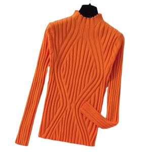 Suéter de punto para mujer, suéter de cuello alto Medio 2025, suéter de otoño e invierno, ropa de calle elegante ajustada sólida de manga larga - Product Image 1