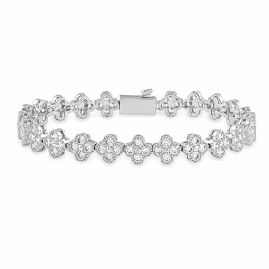 Bracelet Tennis en Argent Sterling 925 avec Trèfle en Moissanite Couleur D VVS, Bracelet de Luxe à Maillons Floraux pour Femme - Product Image 3