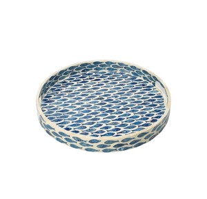 Best price Mother of pearl <b>tray</b> Handmade coastal blue fish patterned shell inlay <b>round</b> <b>tray</b> for dining table food serving - Product Image 1