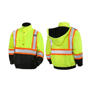 Chaqueta de Forro Polar Amarillo de Alta Visibilidad con Capucha y Franjas Reflectantes, Ropa de Trabajo para Hombre, Uso en Exteriores en Invierno, Abrigo de Seguridad Resistente al Viento - Product Image 6