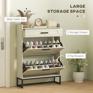 Mobiletto scarpiera sottile bianco anticato a 2 cassetti salvaspazio in truciolato per 12 paia, stile rustico/country - Product Image 4
