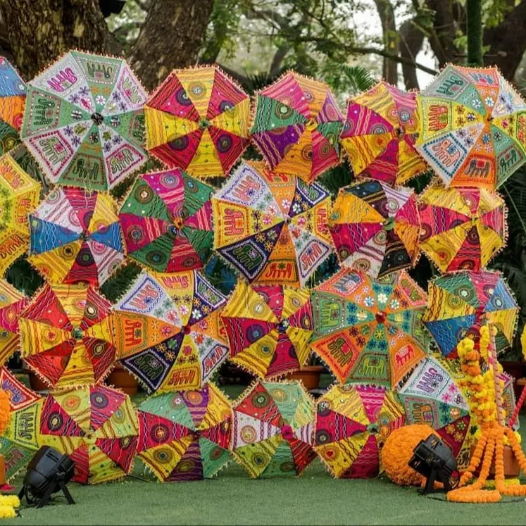 Hint düğün şemsiyesi çiçek tasarım kapalı açık hava süslemeleri ayna nakış çalışması pamuk kumaş şemsiye