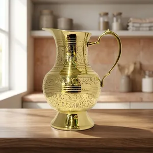 Carafe à eau en laiton, vaisselle traditionnelle, pichet artisanal finition dorée, pot à eau décoratif, style vintage, vaisselle de service - Product Image 3