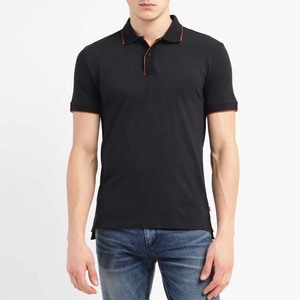 Polo de Manga Corta Negro para Hombre, Tela de Piqué de Algodón, Diseño con Botones, Corte Regular Informal, Color Sólido, Estilo Tejido - Product Image 1