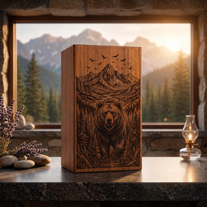 Handmade Wooden Cremation Urn Engraved <b>Memorial</b> <b>Keepsake</b> <b>Box</b> Natural Wood Ashes Container American Style - Product Image 3