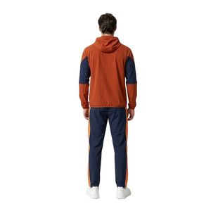 Orange <b>Navy</b> Men's Polyester Spandex Tracksuit Contrast Panel Zip Jacket Custom Jogger Pants <b>Gym</b> Sportswear <b>Set</b> - Product Image 2