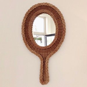 Custom made eco-friendly rattan handheld <b>mirror</b> wholesale supply top quality handle <b>mirrors</b> - Product Image 1