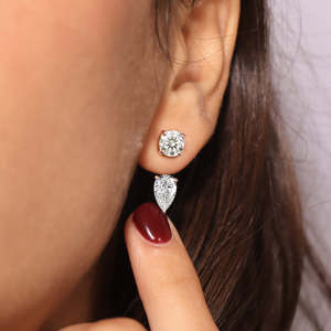 Round and Pear Cut Moissanite Ear <b>Earrings</b> 6 TCW Colorless VVS Solitaire Convertible Studs 14K Gold Screw <b>Back</b> Jewelry - Product Image 1