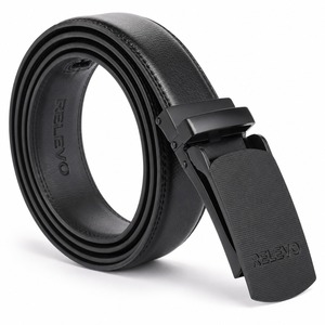 Ceinture en cuir véritable pour homme avec boucle automatique, style formel noir uni, durable, moulage monobloc, en cuir de vachette - Product Image 6