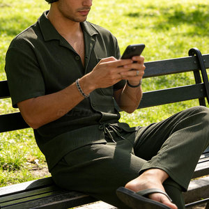 Conjunto de Camisa Casual de Algodón Personalizable con Pantalones a Juego para Hombre, Corte Holgado para Vacaciones de Verano, Viajes y Fines de Semana - Product Image 5