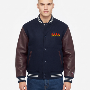 Black Eco-friendly Breathable Preppy Polyester/Cotton <b>Men's</b> <b>Winter</b> Varsity Jacket Stand Collar 300g Fabric Weight Cotton Lining - Product Image 3