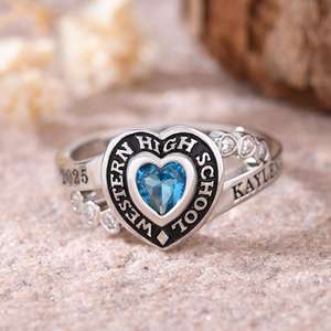 Anillo de Graduación Universitario Personalizado BOJ School Ring 058, Anillo de Colegio Secundario para Ella, con Piedra de Nacimiento, Plata 925, ¡Oferta! - Product Image 1