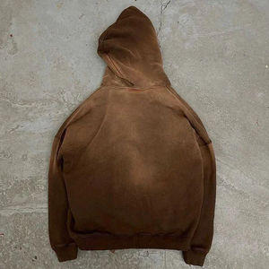 Conjunto Deportivo Unisex Marrón con Capucha, Lavado Ácido, Cierre de Cremallera en Manga Larga, Color Sólido, Corte Holgado Informal, Ropa de Otoño para Adultos - Product Image 4