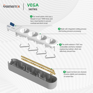 Enchufe de Extensión de Sobremesa con 3 Tomas y Conexión a Tierra, 220-250V, para Electrodomésticos, Superpotencia de 3500W - Product Image 4