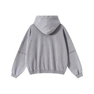 Sweat à capuche zippé pour homme, style streetwear, délavé soleil, effet usé, broderie, délavage acide, épais, avec strass, fabrication sur mesure - Product Image 2