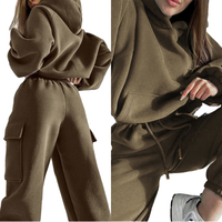 Ensemble de survêtement personnalisé de haute qualité, respirant, uni, pour femme, design 2 en 1, sweat-shirt à capuche court et pantalon de jogging