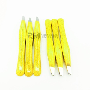 RMI Best Product Customized Silver Tip And Yellow Glitter Color Angle Point Tweezer - Product Image 3