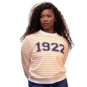 Sweat-shirt rayé blanc et or Sigma Gamma Rho pour femme, style décontracté et confortable, sororité grecque, 1922 - Product Image 1