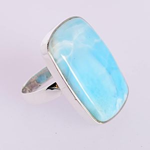 Nouvelle bague en argent sterling 925 massif avec pierre précieuse Larimar de forme rectangulaire, magnifique bijou artisanal, cadeau d'anniversaire pour femme - Product Image 4