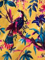 Tissu en velours de coton imprimé à la main, jaune moutarde, à motifs floraux, pour ameublement et quilting, vendu au mètre, imprimé oiseaux