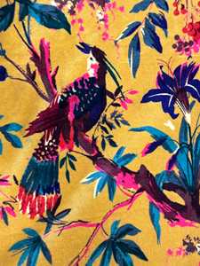 Tissu en velours de coton imprimé à la main, jaune moutarde, à motifs floraux, pour ameublement et quilting, vendu au mètre, imprimé oiseaux - Product Image 6